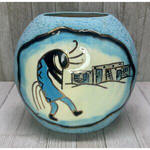 Vtg BJ Gore San Jon New Mexico SW Pottery Vase Matte Glossy Blue Black 7"x6"
